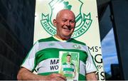 10 May 2024; Shamrock Rovers supporter and programme seller George Dormer from Templeogue in Dublin before the SSE Airtricity Men's Premier Division match between Shamrock Rovers and St Patrick's Athletic at Tallaght Stadium in Dublin. Photo by Shauna Clinton/Sportsfile