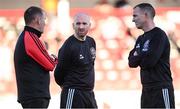 10 May 2024; Bohemians manager Alan Reynolds, left, assistant manager Stephen O'Donnell, centre, and first team coach Derek Pender before the SSE Airtricity Men's Premier Division match between Derry City and Bohemians at The Ryan McBride Brandywell Stadium in Derry. Photo by Ramsey Cardy/Sportsfile