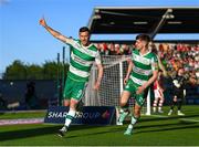 10 May 2024; Aaron Greene of Shamrock Rovers celebrates after scoring his side's first goal with team-mate Johnny Kenny, right, during the SSE Airtricity Men's Premier Division match between Shamrock Rovers and St Patrick's Athletic at Tallaght Stadium in Dublin. Photo by Stephen McCarthy/Sportsfile