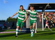 10 May 2024; Aaron Greene of Shamrock Rovers celebrates after scoring his side's first goal with team-mate Johnny Kenny, right, during the SSE Airtricity Men's Premier Division match between Shamrock Rovers and St Patrick's Athletic at Tallaght Stadium in Dublin. Photo by Stephen McCarthy/Sportsfile