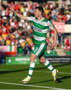 10 May 2024; Aaron Greene of Shamrock Rovers celebrates after scoring his side's first goal during the SSE Airtricity Men's Premier Division match between Shamrock Rovers and St Patrick's Athletic at Tallaght Stadium in Dublin. Photo by Stephen McCarthy/Sportsfile