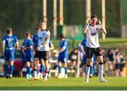 10 May 2024; Koen Oostenbrink of Dundalk reacts after his side concedes their first goal, scored by Maleace Asamoah of Waterford, not pictured, during the SSE Airtricity Men's Premier Division match between Waterford and Dundalk at the Regional Sports Centre in Waterford. Photo by Michael P Ryan/Sportsfile