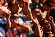 10 May 2024; Derry City supporters during the SSE Airtricity Men's Premier Division match between Derry City and Bohemians at The Ryan McBride Brandywell Stadium in Derry. Photo by Ramsey Cardy/Sportsfile