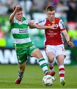 10 May 2024; Conan Noonan of Shamrock Rovers in action against Brandon Kavanagh of St Patrick's Athletic during the SSE Airtricity Men's Premier Division match between Shamrock Rovers and St Patrick's Athletic at Tallaght Stadium in Dublin. Photo by Stephen McCarthy/Sportsfile