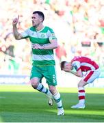 10 May 2024; Aaron Greene of Shamrock Rovers celebrates after scoring his side's first goal during the SSE Airtricity Men's Premier Division match between Shamrock Rovers and St Patrick's Athletic at Tallaght Stadium in Dublin. Photo by Stephen McCarthy/Sportsfile