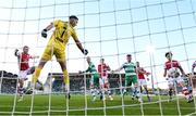 10 May 2024; Luke Turner of St Patrick's Athletic scores his side's first goal past Shamrock Rovers goalkeeper Leon Pohls during the SSE Airtricity Men's Premier Division match between Shamrock Rovers and St Patrick's Athletic at Tallaght Stadium in Dublin. Photo by Stephen McCarthy/Sportsfile