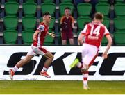 10 May 2024; Mason Melia of St Patrick's Athletic celebrates after scoring his side's second goal during the SSE Airtricity Men's Premier Division match between Shamrock Rovers and St Patrick's Athletic at Tallaght Stadium in Dublin. Photo by Stephen McCarthy/Sportsfile