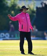 10 May 2024; Umpire Mark Hawthorne during match one of the Floki Men's T20 International Series between Ireland and Pakistan at Castle Avenue Cricket Ground in Dublin. Photo by Seb Daly/Sportsfile