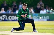 10 May 2024; Gareth Delany of Ireland during match one of the Floki Men's T20 International Series between Ireland and Pakistan at Castle Avenue Cricket Ground in Dublin. Photo by Seb Daly/Sportsfile