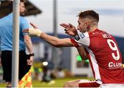 10 May 2024; Mason Melia of St Patrick's Athletic celebrates after scoring his side's second goal during the SSE Airtricity Men's Premier Division match between Shamrock Rovers and St Patrick's Athletic at Tallaght Stadium in Dublin. Photo by Shauna Clinton/Sportsfile