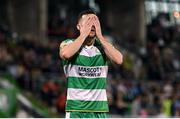 10 May 2024; Aaron Greene of Shamrock Rovers reacts to a missed opportunity on goal during the SSE Airtricity Men's Premier Division match between Shamrock Rovers and St Patrick's Athletic at Tallaght Stadium in Dublin. Photo by Stephen McCarthy/Sportsfile