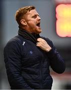 10 May 2024; Shelbourne manager Damien Duff reacts after a missed chance for his side during the SSE Airtricity Men's Premier Division match between Shelbourne and Drogheda United at Tolka Park in Dublin. Photo by Piaras Ó Mídheach/Sportsfile