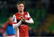 10 May 2024; Chris Forrester of St Patrick's Athletic acknowledges supporters after his side's draw in the SSE Airtricity Men's Premier Division match between Shamrock Rovers and St Patrick's Athletic at Tallaght Stadium in Dublin. Photo by Shauna Clinton/Sportsfile