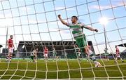 10 May 2024; Aaron Greene of Shamrock Rovers celebrates after team-mate Daniel Cleary, not pictured, scored their side's second goal during the SSE Airtricity Men's Premier Division match between Shamrock Rovers and St Patrick's Athletic at Tallaght Stadium in Dublin. Photo by Stephen McCarthy/Sportsfile