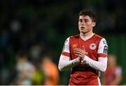 10 May 2024; Kian Leavy of St Patrick's Athletic acknowledges supporters after his side's draw in the SSE Airtricity Men's Premier Division match between Shamrock Rovers and St Patrick's Athletic at Tallaght Stadium in Dublin. Photo by Shauna Clinton/Sportsfile
