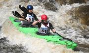 11 May 2024; Actor Jack Reynor, right, and Paul Ashmore navigate Straffan Weir during The 63rd International Liffey Descent at The K Club in Straffan, Kildare. Photo by Seb Daly/Sportsfile