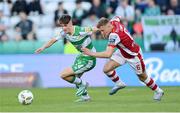 10 May 2024; Johnny Kenny of Shamrock Rovers in action against Jamie Lennon of St Patrick's Athletic during the SSE Airtricity Men's Premier Division match between Shamrock Rovers and St Patrick's Athletic at Tallaght Stadium in Dublin. Photo by Stephen McCarthy/Sportsfile