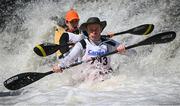 11 May 2024; Stefan Dums and Nicole Prendeville competing in the K2 mixed class during The 63rd International Liffey Descent at Lucan Weir in Lucan, Dublin. Photo by Seb Daly/Sportsfile