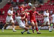 11 May 2024; Eddie James and Sam Costelow of Scarlets collide with John Cooney of Ulster during the United Rugby Championship match between Scarlets and Ulster at Parc Y Scarlets in Llanelli, Wales. Photo by Chris Fairweather/Sportsfile