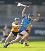 11 May 2024; Brian Hayes of Dublin in action against Keelan Molloy of Antrim during the Leinster GAA Hurling Senior Championship Round 3 match between Dublin and Antrim at Parnell Park in Dublin. Photo by Ben McShane/Sportsfile