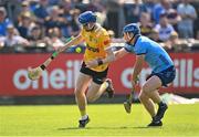 11 May 2024; James McNaughton of Antrim is tackled by John Bellew of Dublin during the Leinster GAA Hurling Senior Championship Round 3 match between Dublin and Antrim at Parnell Park in Dublin. Photo by Ben McShane/Sportsfile