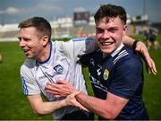 11 May 2024; Kerry manager Tomás Ó Sé celebrates with Eddie Healy after the EirGrid GAA All-Ireland Football U20 Championship semi-final match between Meath and Kerry at FBD Semple Stadium in Thurles, Tipperary. Photo by David Fitzgerald/Sportsfile