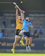 11 May 2024; Seán Currie of Dublin in action against Conal Bohill of Antrim during the Leinster GAA Hurling Senior Championship Round 3 match between Dublin and Antrim at Parnell Park in Dublin. Photo by Ben McShane/Sportsfile
