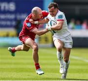 11 May 2024; Mike Lowry of Ulster is tackled by Ioan Nicholas of Scarlets during the United Rugby Championship match between Scarlets and Ulster at Parc Y Scarlets in Llanelli, Wales. Photo by Gruff Thomas/Sportsfile