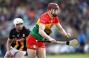 11 May 2024; Jack McCullagh of Carlow in action against Cian Kenny of Kilkenny during the Leinster GAA Hurling Senior Championship Round 3 match between Carlow and Kilkenny at Netwatch Cullen Park in Carlow. Photo by Piaras Ó Mídheach/Sportsfile