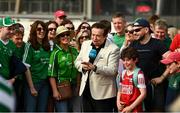 11 May 2024; Marty Morrissey of RTÉ with supporters ahead of the Munster GAA Hurling Senior Championship Round 3 match between Cork and Limerick at SuperValu Páirc Ui Chaoimh in Cork. Photo by Daire Brennan/Sportsfile