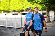 11 May 2024; Scott Penny and Dan Sheehan of Leinster arrive before the United Rugby Championship match between Leinster and Ospreys at the RDS Arena in Dublin. Photo by Harry Murphy/Sportsfile