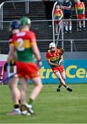 11 May 2024; Martin Kavanagh of Carlow on his way to scoring an injury-time free to level the match during the Leinster GAA Hurling Senior Championship Round 3 match between Carlow and Kilkenny at Netwatch Cullen Park in Carlow. Photo by Piaras Ó Mídheach/Sportsfile