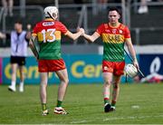 11 May 2024; Carlow players Martin Kavanagh, right, and Conor Kehoe of Carlow after the drawn Leinster GAA Hurling Senior Championship Round 3 match between Carlow and Kilkenny at Netwatch Cullen Park in Carlow. Photo by Piaras Ó Mídheach/Sportsfile