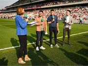 11 May 2024; The GAAGO panel, left to right, Gráinne McElwee, John O'Dwyer, Eoin Cadogan, and Séamus Hickey, ahead of the Munster GAA Hurling Senior Championship Round 3 match between Cork and Limerick at SuperValu Páirc Ui Chaoimh in Cork. Photo by Daire Brennan/Sportsfile