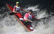 11 May 2024; Ellie McCloy and Mathew Rowlands, competing in the K2 mixed class, during The 63rd International Liffey Descent at Lucan Weir in Lucan, Dublin. Photo by Seb Daly/Sportsfile