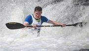 11 May 2024; Senan Forristal, competing in the K1 A class, during The 63rd International Liffey Descent at Lucan Weir in Lucan, Dublin. Photo by Seb Daly/Sportsfile