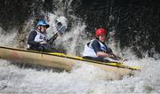 11 May 2024; John Keegan and Eamonn O’Callanain, competing in the Touring Double T2 class, during The 63rd International Liffey Descent at Lucan Weir in Lucan, Dublin. Photo by Seb Daly/Sportsfile