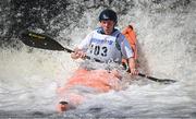 11 May 2024; Connor McCoy, competing in the K1 A class, during The 63rd International Liffey Descent at Lucan Weir in Lucan, Dublin. Photo by Seb Daly/Sportsfile
