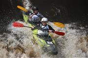 11 May 2024; John Church, right, and Joan Maher competing in the Touring Double T2 Class during The 63rd International Liffey Descent at The K Club in Straffan, Kildare. Photo by Seb Daly/Sportsfile