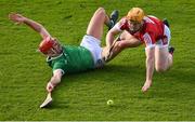 11 May 2024; Niall O'Leary of Cork in action against Barry Nash of Limerick during the Munster GAA Hurling Senior Championship Round 3 match between Cork and Limerick at SuperValu Páirc Ui Chaoimh in Cork. Photo by Stephen McCarthy/Sportsfile