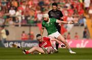 11 May 2024; Ethan Twomey of Cork in action against Cian Lynch of Limerick during the Munster GAA Hurling Senior Championship Round 3 match between Cork and Limerick at SuperValu Páirc Ui Chaoimh in Cork. Photo by Daire Brennan/Sportsfile