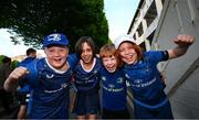 11 May 2024; Leinster supporters, from left, Rowan Mullen, Rufus O'Loughlin, Larry Pratt and Daniel O'Loughlin before the United Rugby Championship match between Leinster and Ospreys at the RDS Arena in Dublin. Photo by Ramsey Cardy/Sportsfile