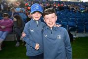 11 May 2024; Leinster supporters and brothers, Cian, age 5, and Jack O'Connor, age 12, from Rathcoole, Dublin before the United Rugby Championship match between Leinster and Ospreys at the RDS Arena in Dublin. Photo by Ben McShane/Sportsfile