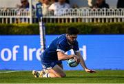 11 May 2024; Jimmy O'Brien of Leinster dives over to score his side's first try during the United Rugby Championship match between Leinster and Ospreys at the RDS Arena in Dublin. Photo by Harry Murphy/Sportsfile