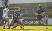 11 May 2024; Jimmy O'Brien of Leinster on his way to scoring his side's first try after a pass by Rónan Kelleher, left,  during the United Rugby Championship match between Leinster and Ospreys at the RDS Arena in Dublin. Photo by Ramsey Cardy/Sportsfile