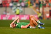 11 May 2024; Kyle Hayes of Limerick lies injured on the ground during the Munster GAA Hurling Senior Championship Round 3 match between Cork and Limerick at SuperValu Páirc Ui Chaoimh in Cork. Photo by Daire Brennan/Sportsfile
