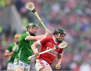 11 May 2024; Darragh Fitzgibbon of Cork in action against William O'Donoghue of Limerick during the Munster GAA Hurling Senior Championship Round 3 match between Cork and Limerick at SuperValu Páirc Ui Chaoimh in Cork. Photo by Stephen McCarthy/Sportsfile