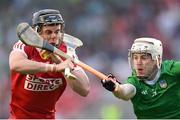 11 May 2024; Darragh Fitzgibbon of Cork in action against Fergal O'Connor of Limerick during the Munster GAA Hurling Senior Championship Round 3 match between Cork and Limerick at SuperValu Páirc Ui Chaoimh in Cork. Photo by Stephen McCarthy/Sportsfile