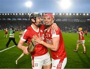 11 May 2024; Ger Mellerick, left, and Brian Hayes of Cork celebrate after the Munster GAA Hurling Senior Championship Round 3 match between Cork and Limerick at SuperValu Páirc Ui Chaoimh in Cork. Photo by Daire Brennan/Sportsfile