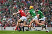 11 May 2024; Robert Downey of Cork in action against Cathal O Neill of Limerick during the Munster GAA Hurling Senior Championship Round 3 match between Cork and Limerick at SuperValu Páirc Ui Chaoimh in Cork. Photo by Daire Brennan/Sportsfile